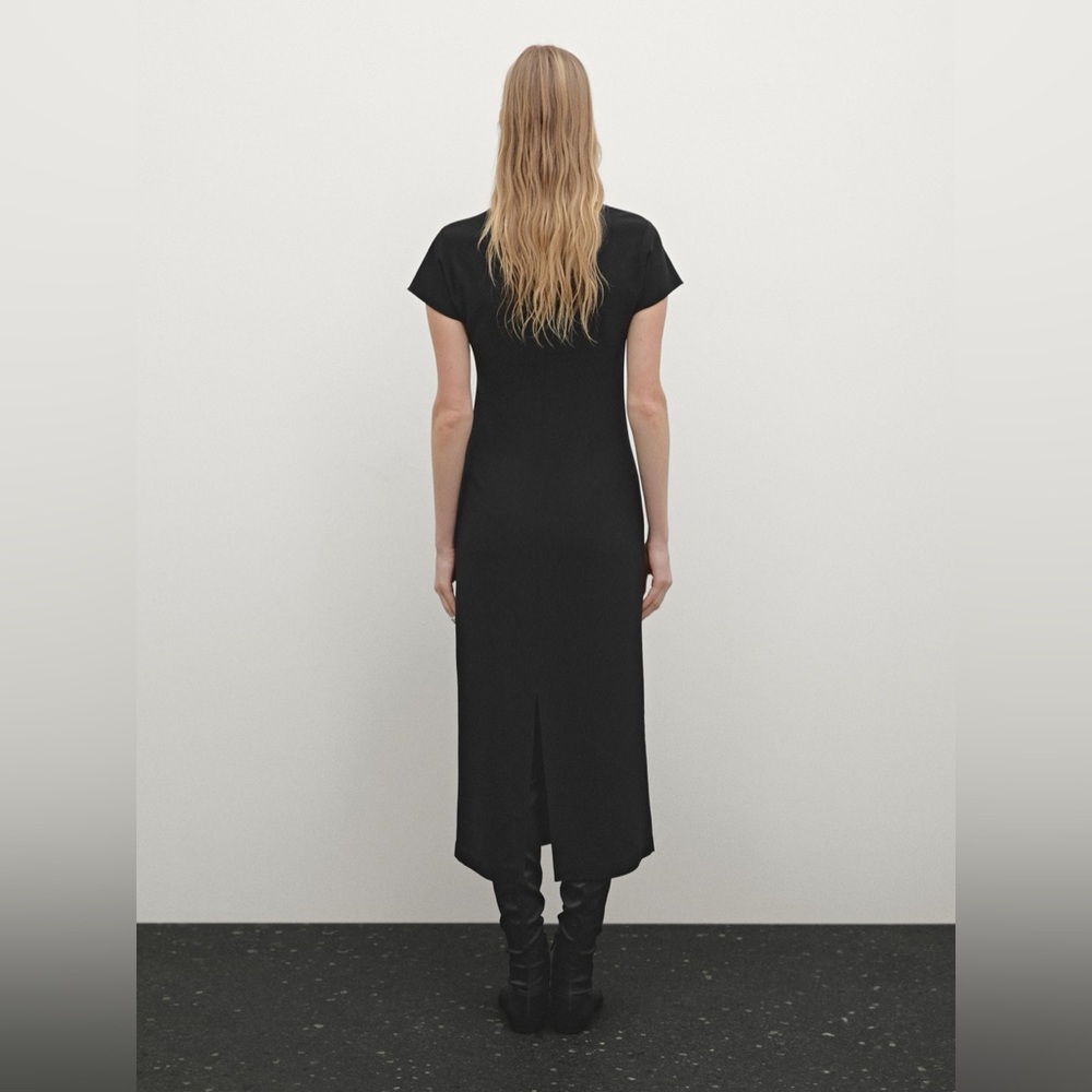 Massimo Dutti Black Viscose Blend Crepe Quiet Luxury, Normcore Midi Dress | 10 - Picture 4 of 7